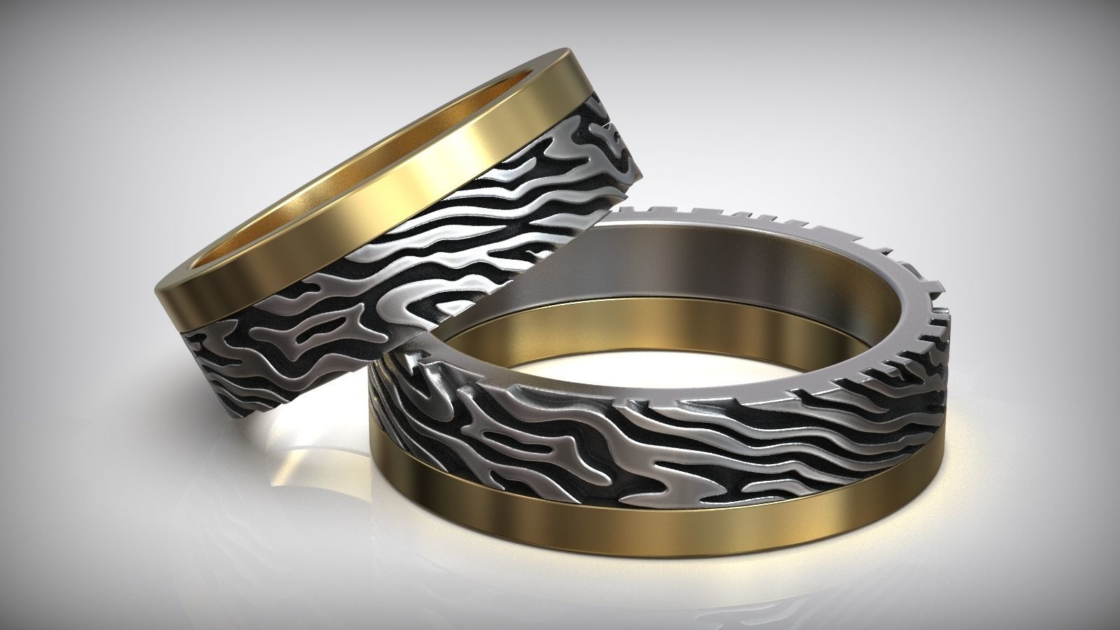 Mokume Gane Damask Pattern Wedding Band 3D print model_1