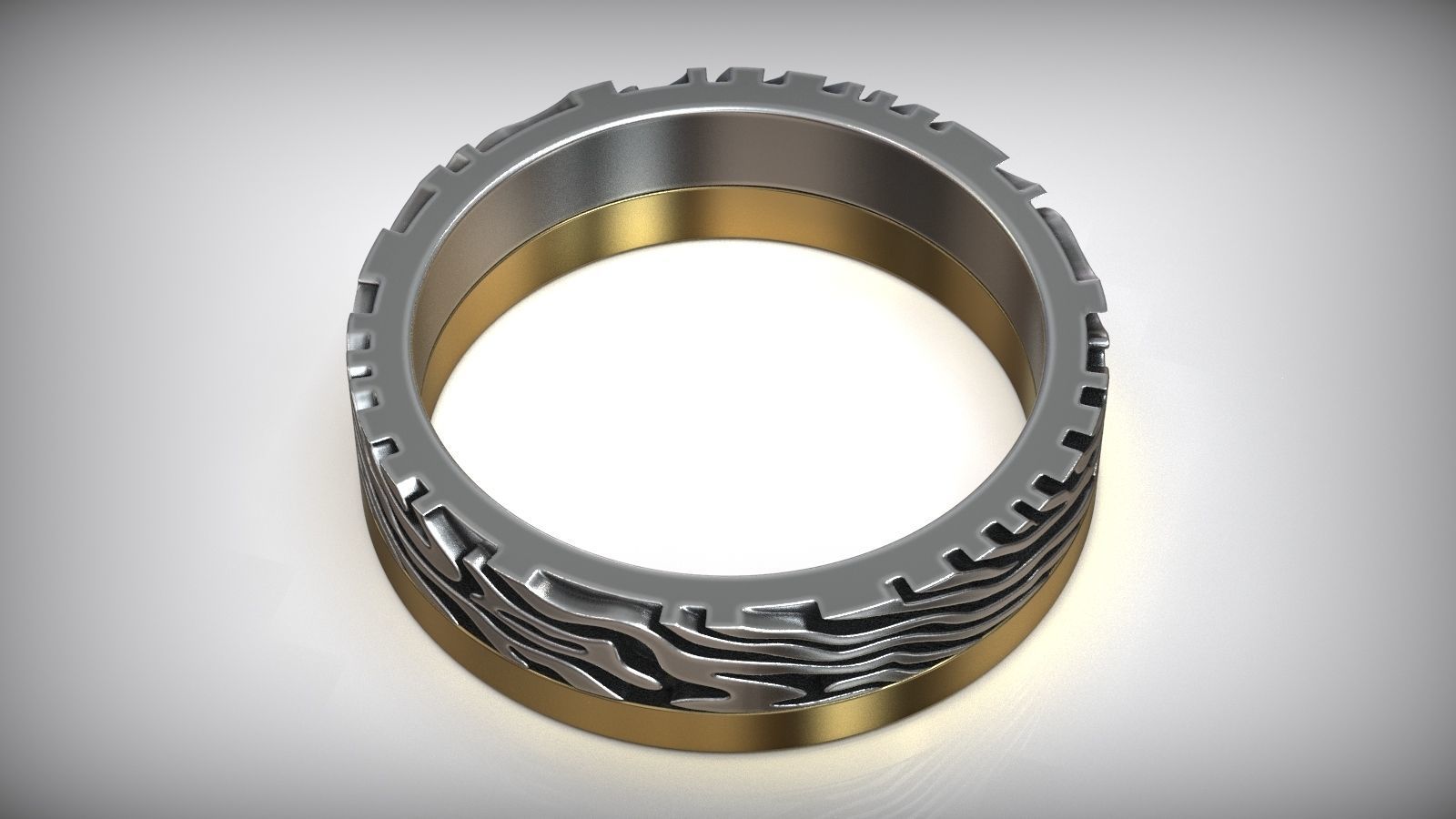 Mokume Gane Damask Pattern Wedding Band 3D print model_6