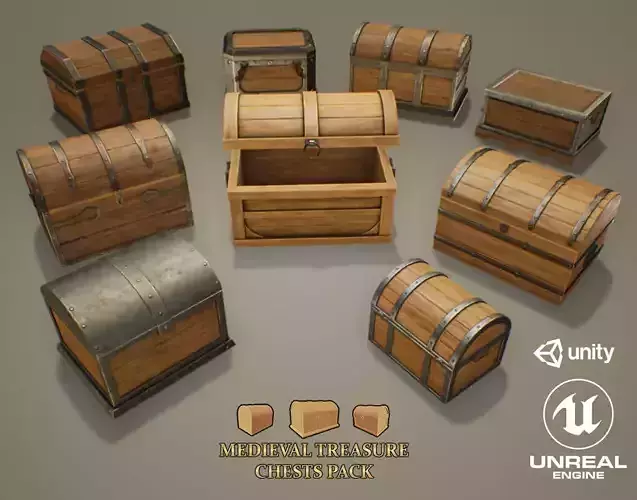 Medieval Treasure Chests Pack Low-poly 3D model