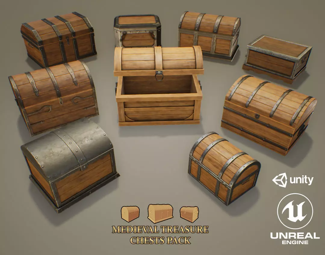 Medieval Treasure Chests Pack Low-poly 3D model_0