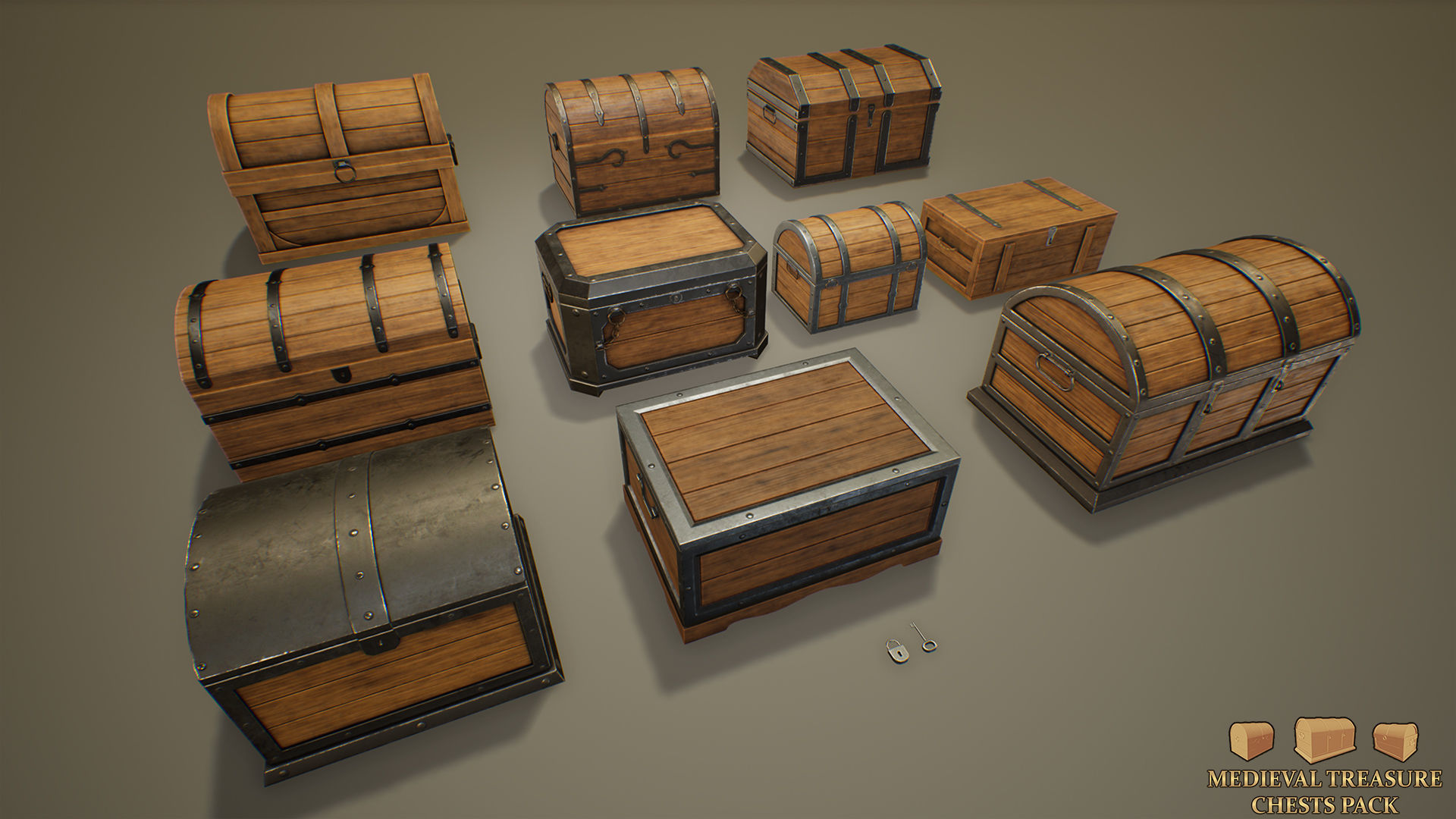 Medieval Treasure Chests Pack Low-poly 3D model_3