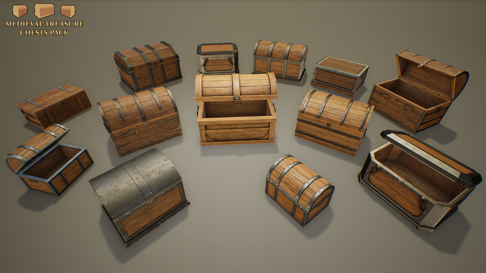 Medieval Treasure Chests Pack Low-poly 3D model_2
