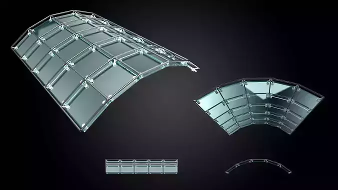 Arched structure wireframe connections glass panels 3D model V2