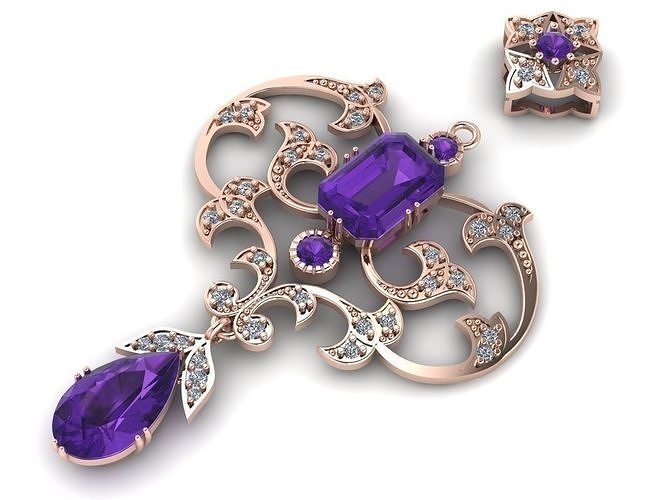 flora pendant with diamond 3D print model
