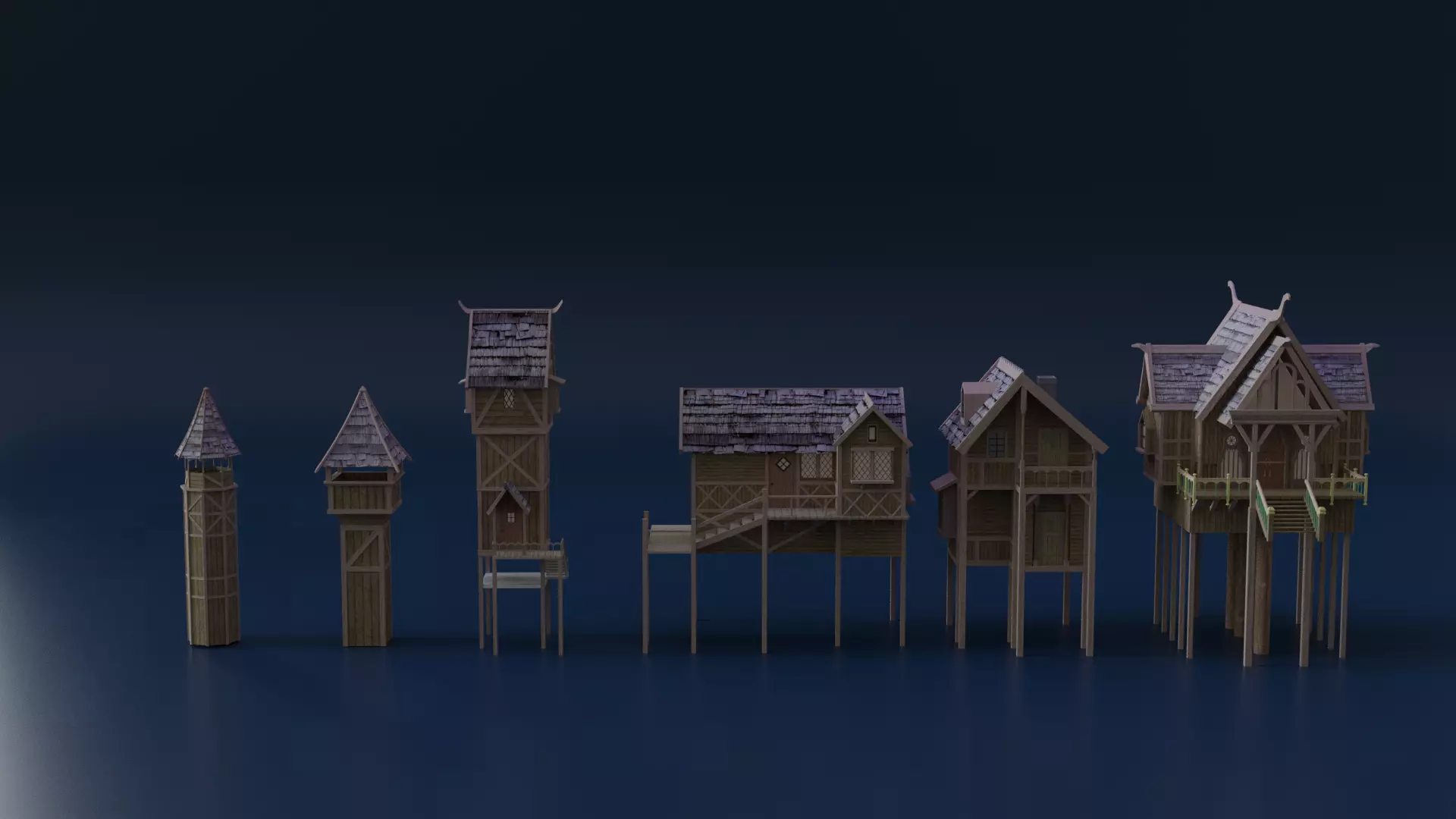 Medieval Lake town houses 3D model_0