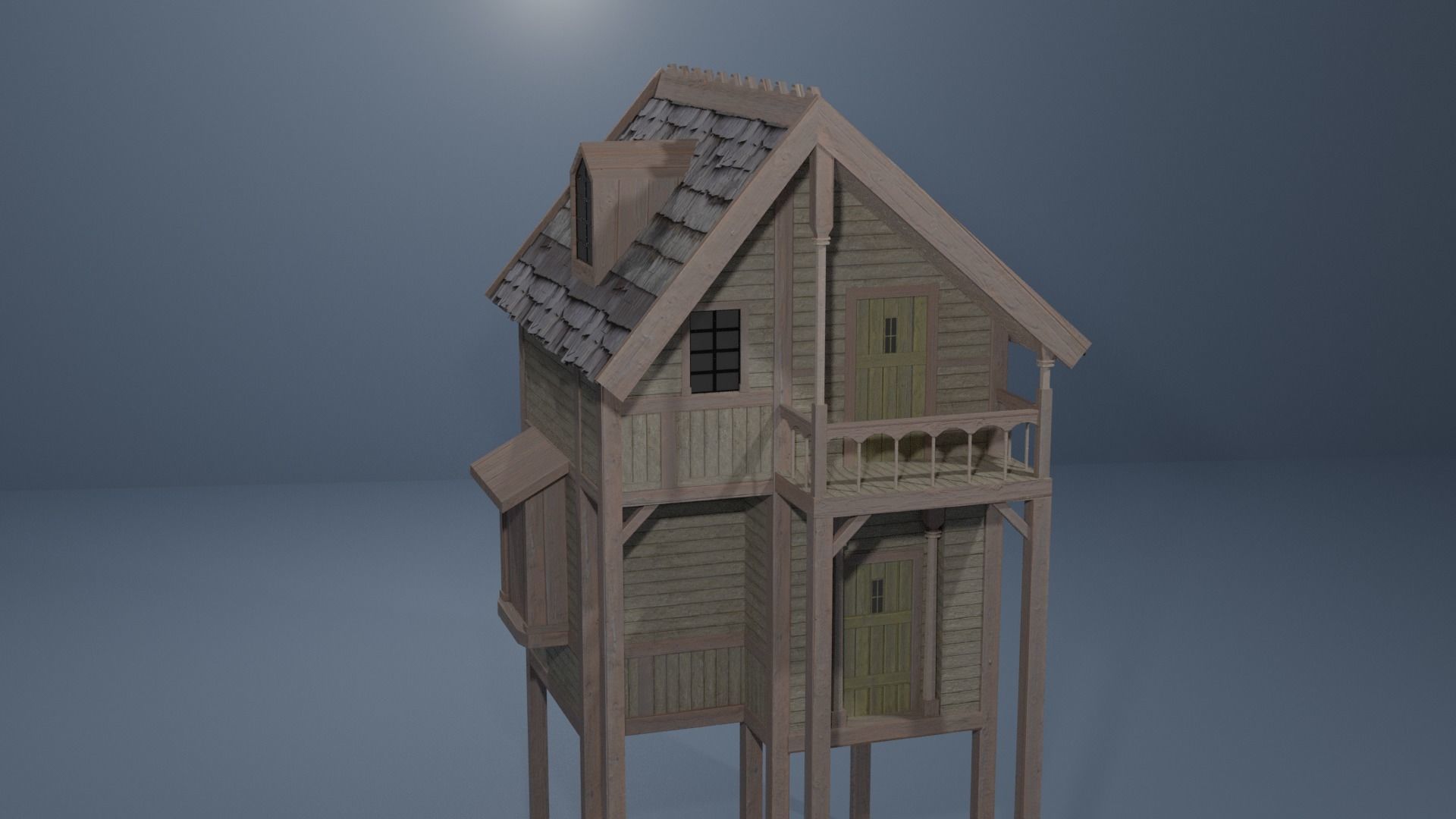 Medieval Lake town houses 3D model_4