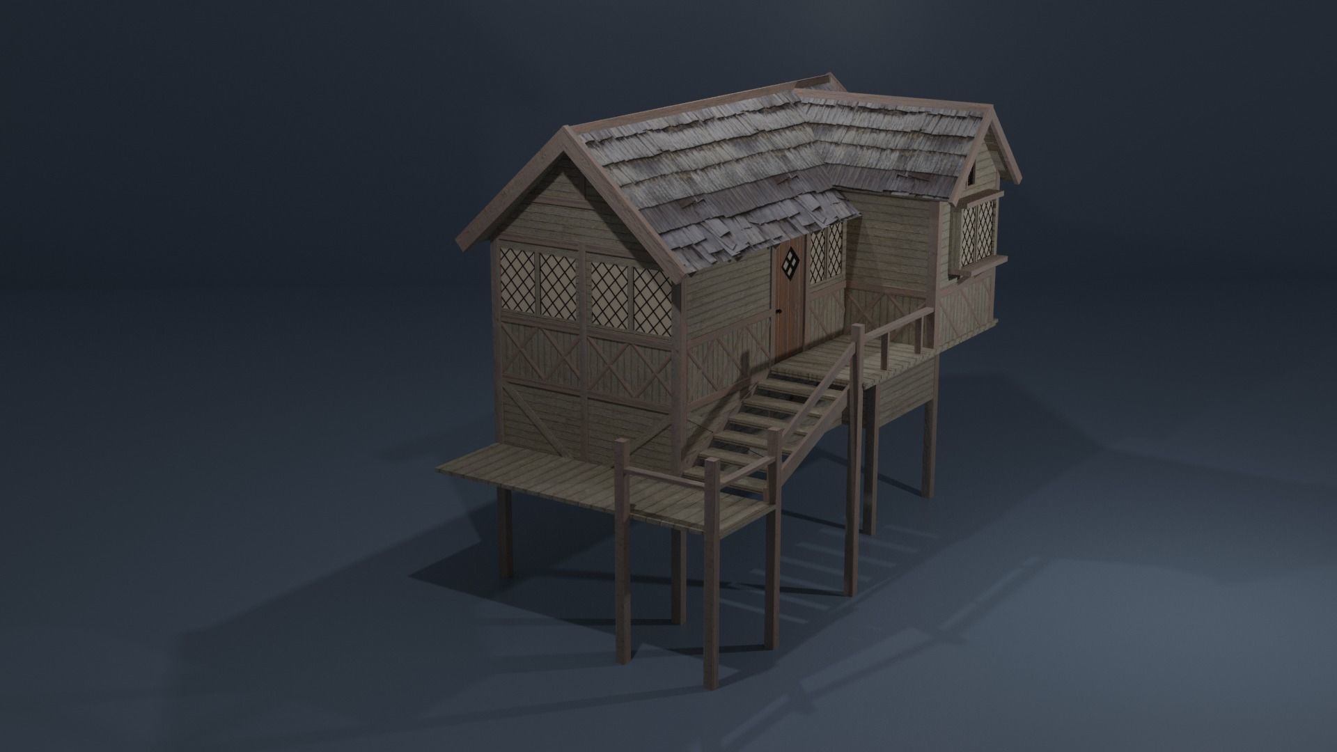 Medieval Lake town houses 3D model_3