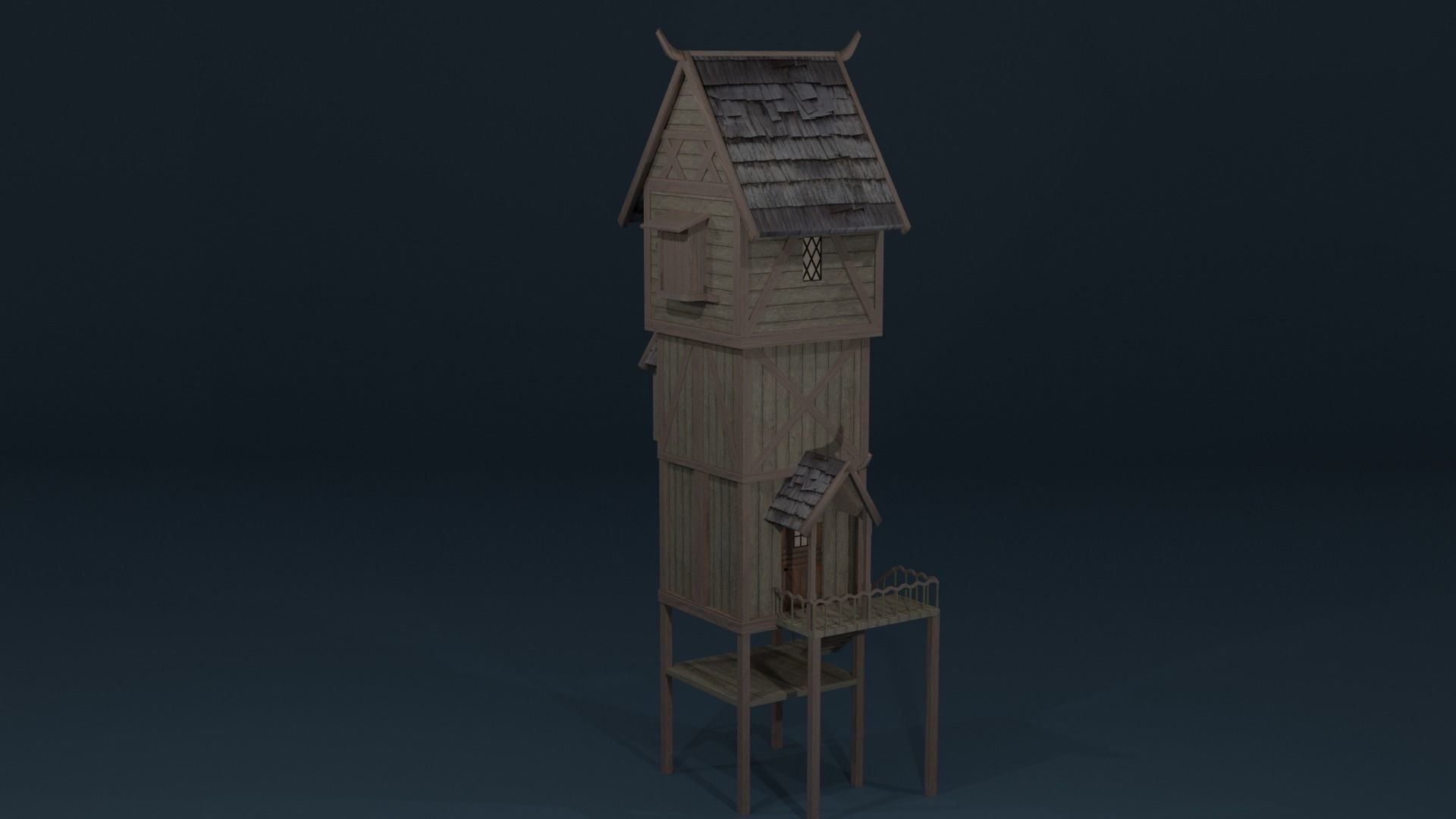 Medieval Lake town houses 3D model_5