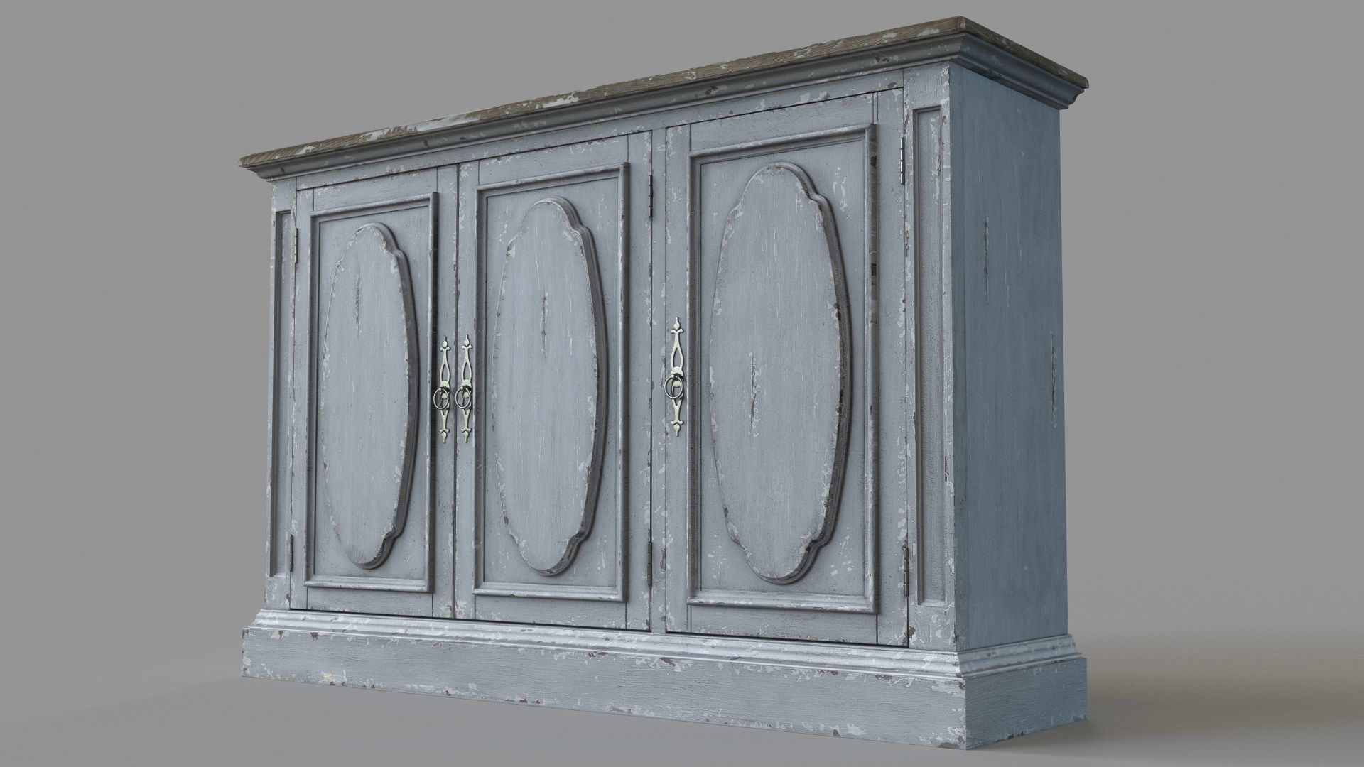 Three Door Media Console 3D model_4