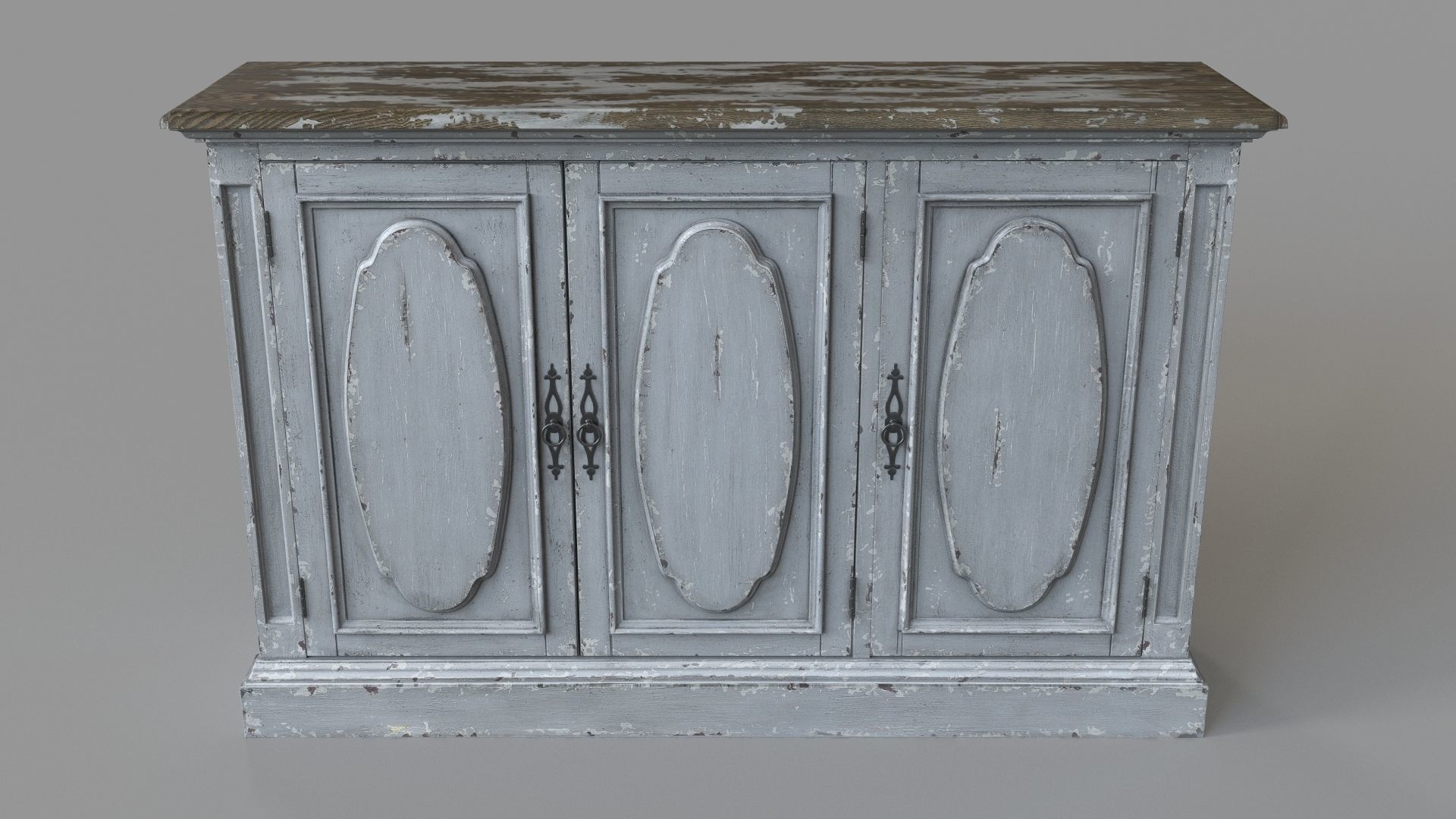 Three Door Media Console 3D model_1