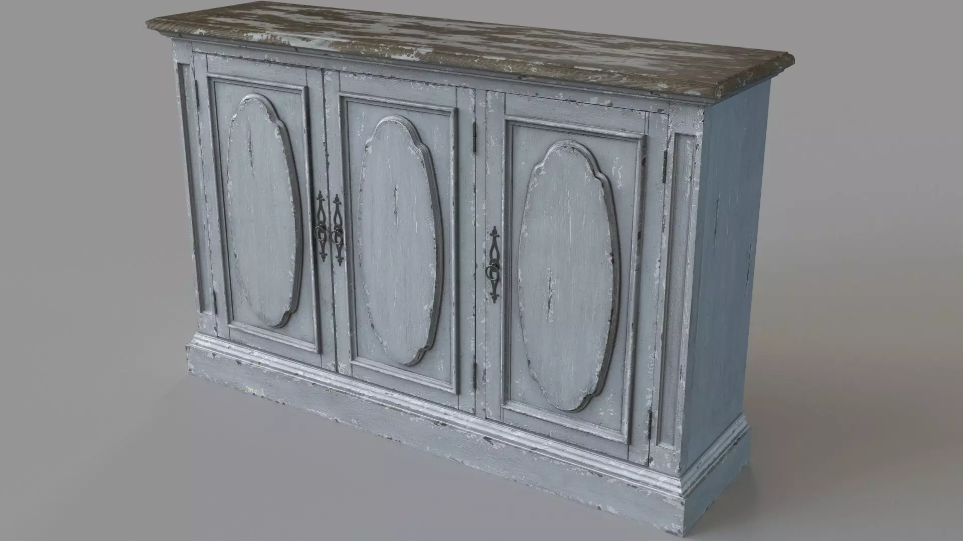 Three Door Media Console 3D model_0