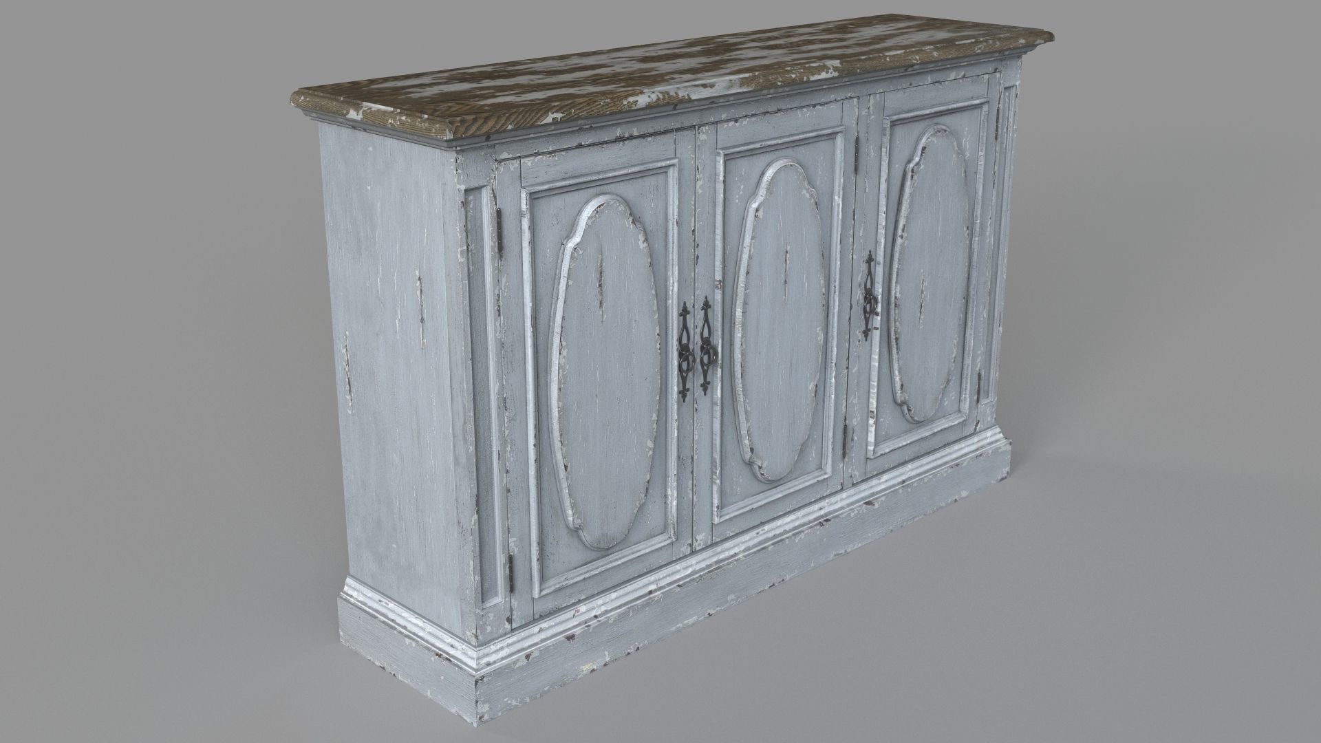 Three Door Media Console 3D model_2