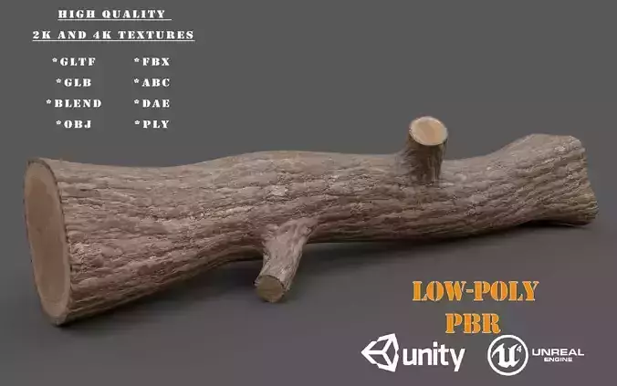 Big Pine Stump Low-Poly PBR Game Ready 3D Model