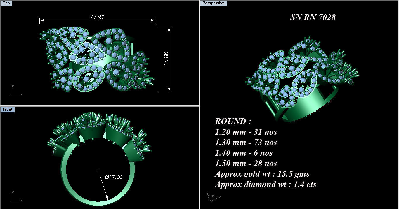 High Jewelry Cocktail Rings 3dm stl render-1 details 3D print model_1