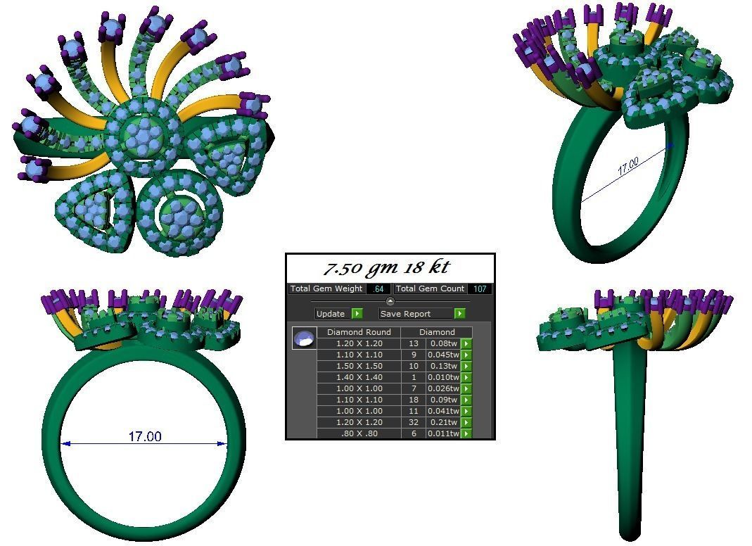 High Jewelry Cocktail Rings 3dm stl render-1 details 3D print model_1