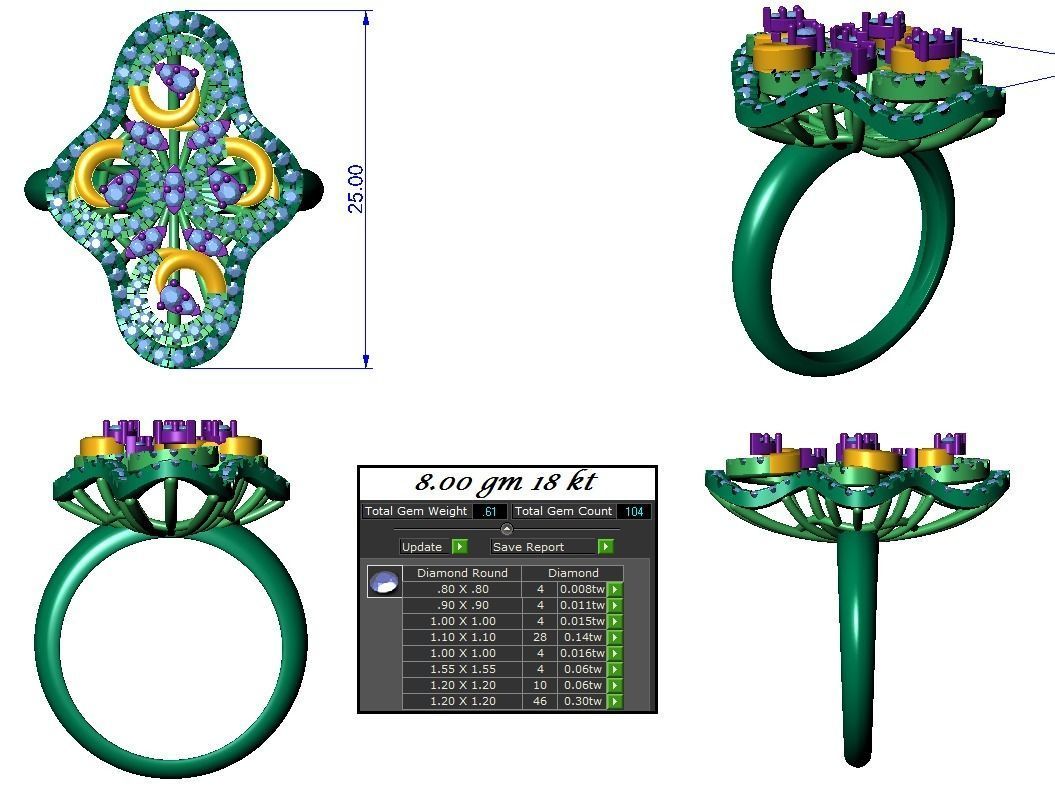 High Jewelry Cocktail Rings 3dm stl render-1 details 3D print model_1