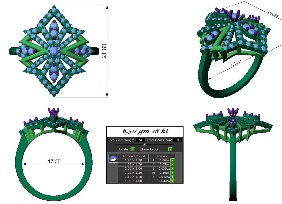 High Jewelry Cocktail Rings 3dm stl render-1 details 3D print model_1
