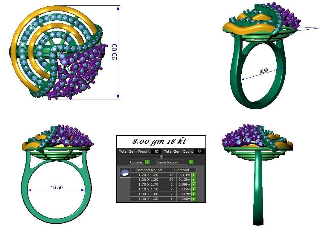 High Jewelry Cocktail Rings 3dm stl render-1 details 3D print model_1