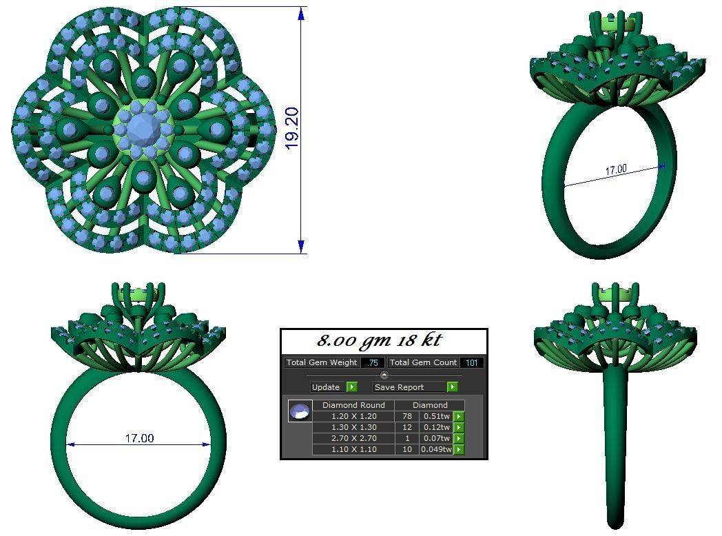 High Jewelry Cocktail Rings 3dm stl render-1 details 3D print model_1