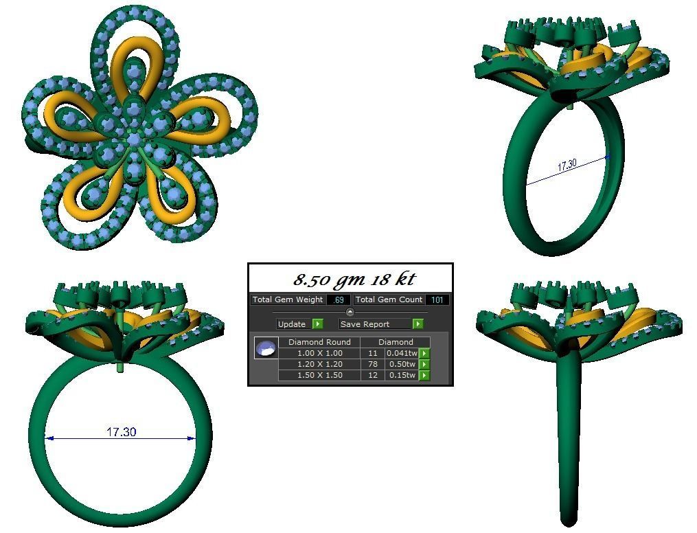 High Jewelry Cocktail Rings 3dm stl render-1 details 3D print model_1