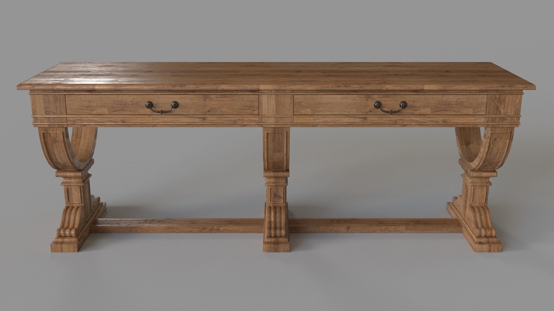 Console Table Waxed Bleached Pine 3D model_1