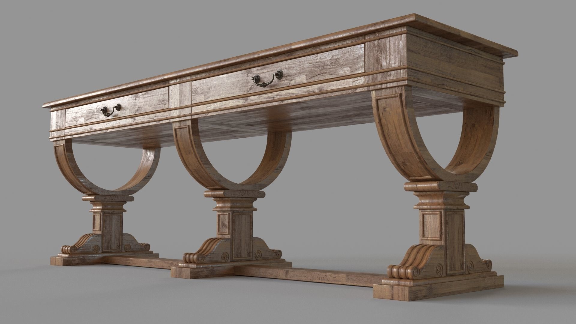 Console Table Waxed Bleached Pine 3D model_4