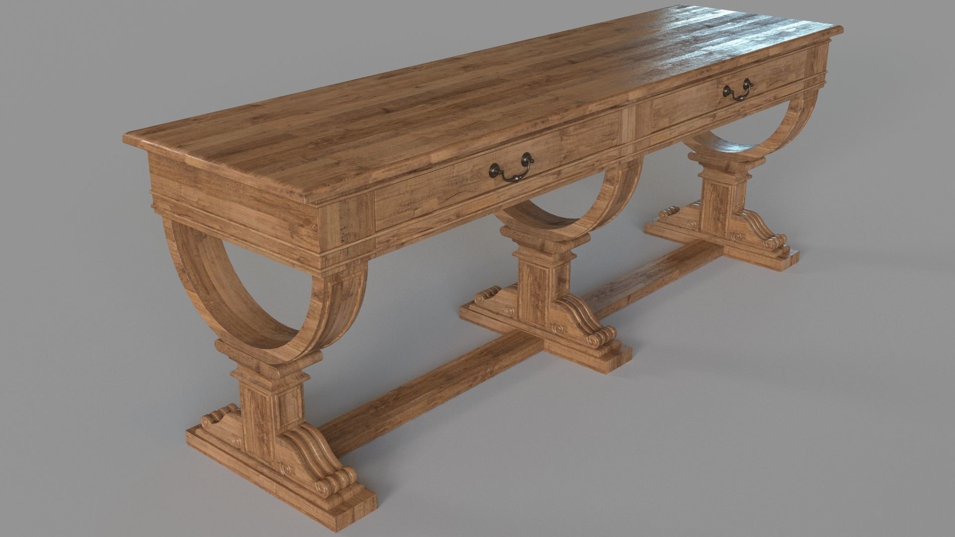 Console Table Waxed Bleached Pine 3D model_2