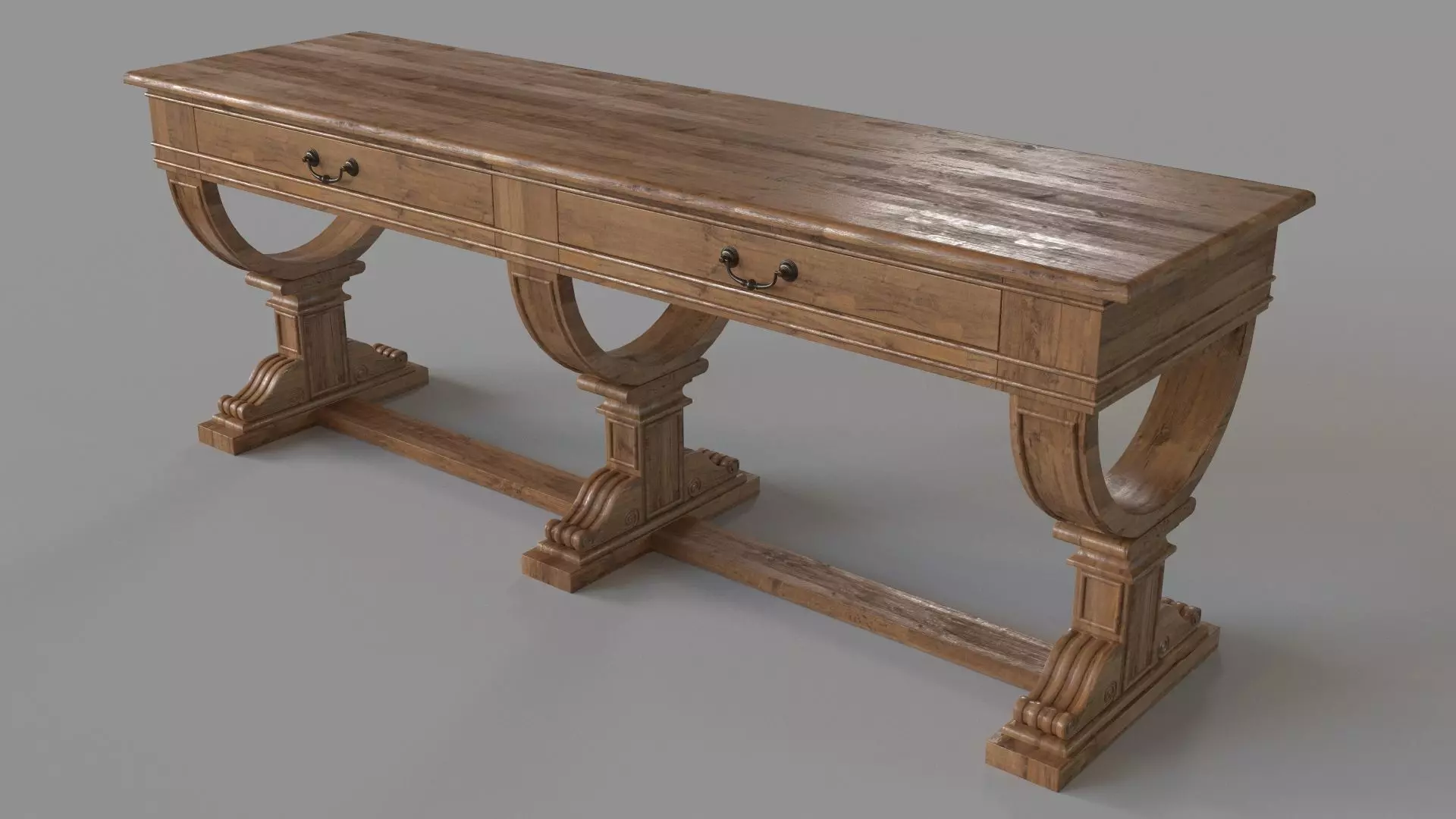 Console Table Waxed Bleached Pine 3D model_0