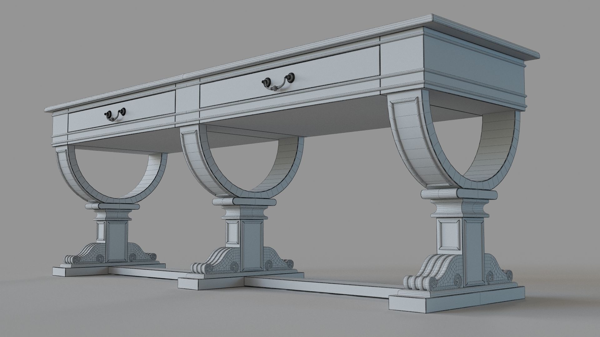 Console Table Waxed Bleached Pine 3D model_5