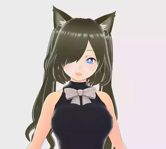 Asian Girl Cat Kitty 3D Model Rigged T Pose Shape Keys 3D model