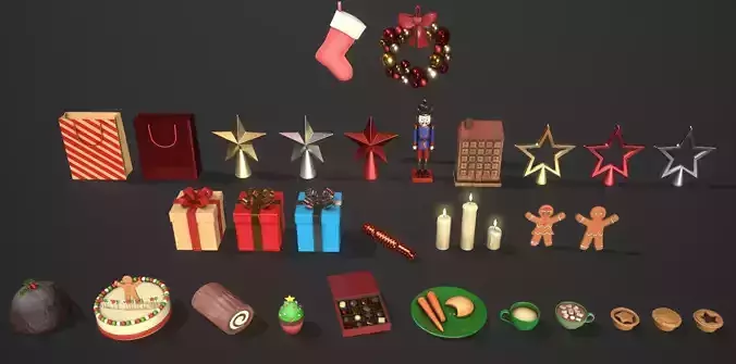 Christmas Props Pack - 25 Unique Assets Low-poly 3D model