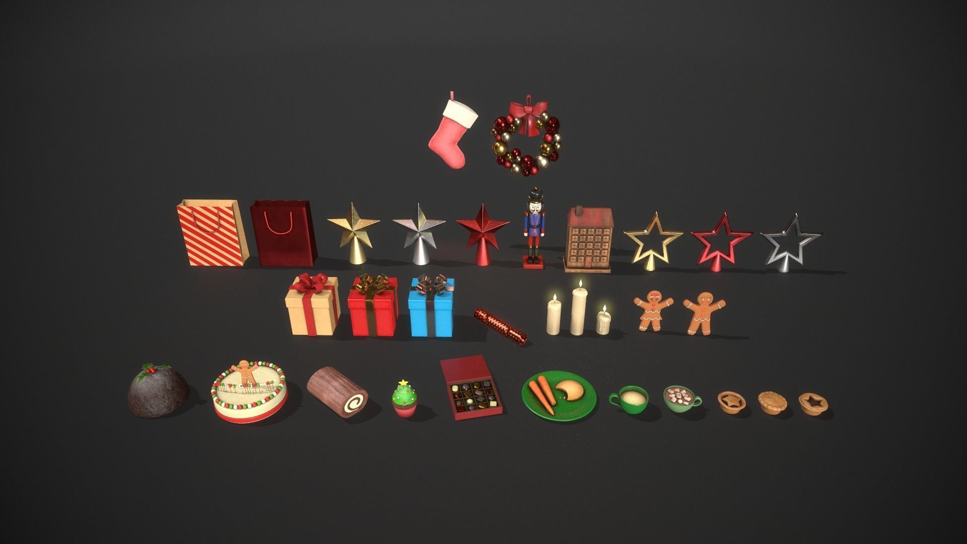 Christmas Props Pack - 25 Unique Assets Low-poly 3D model_1