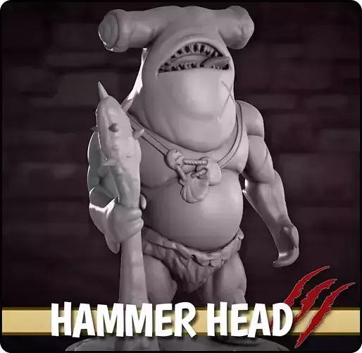 Humanoid Hammerhead Shark RPG Miniature 3D print model