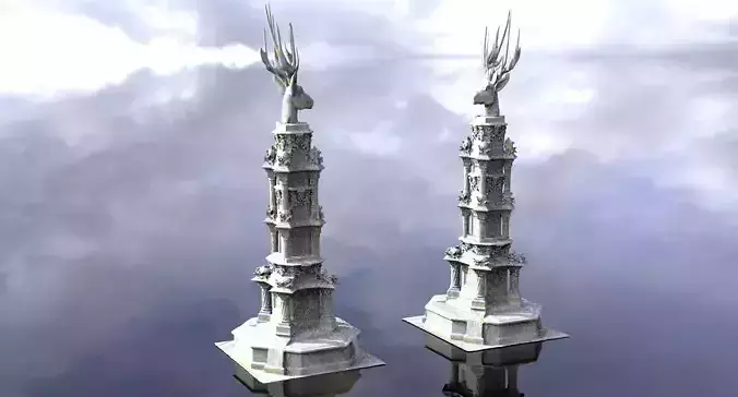 Reindeer Bust statue huge mirrored 3D model
