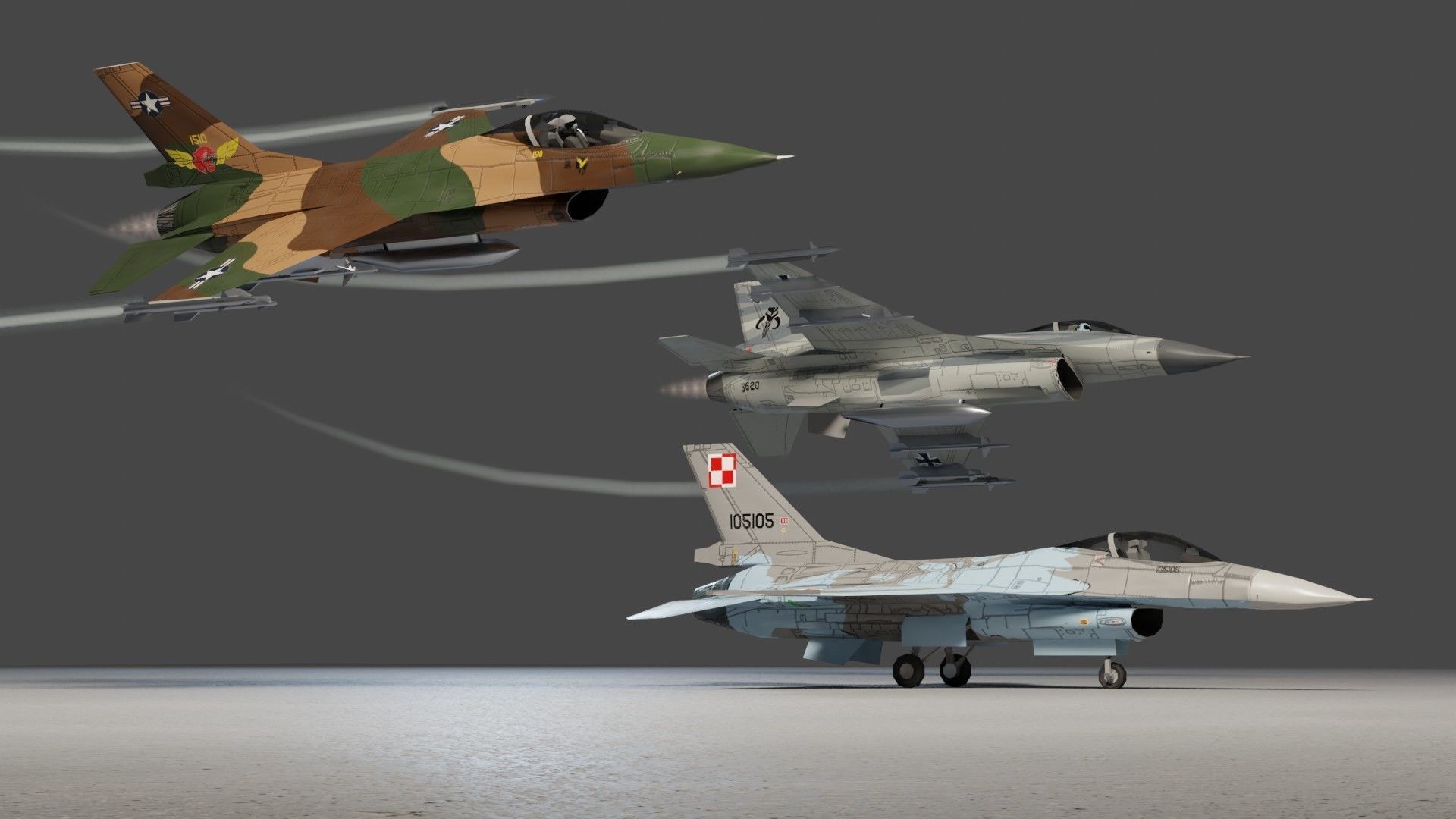 General Dynamics F-16 Falcon jet fighter Low-poly 3D model_4