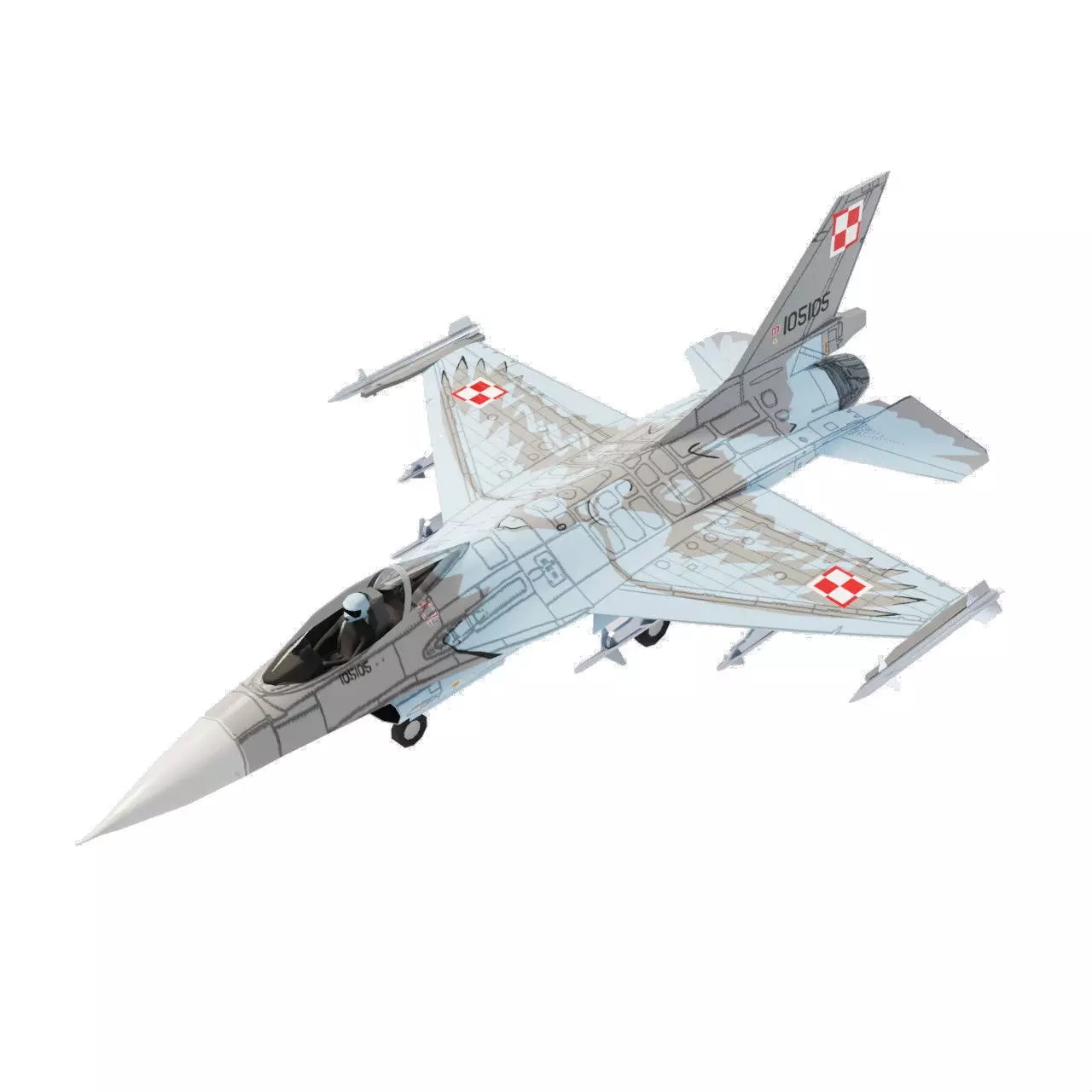 General Dynamics F-16 Falcon jet fighter Low-poly 3D model_0