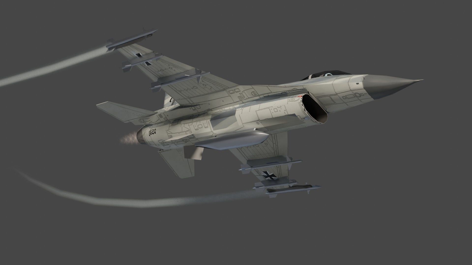 General Dynamics F-16 Falcon jet fighter Low-poly 3D model_11