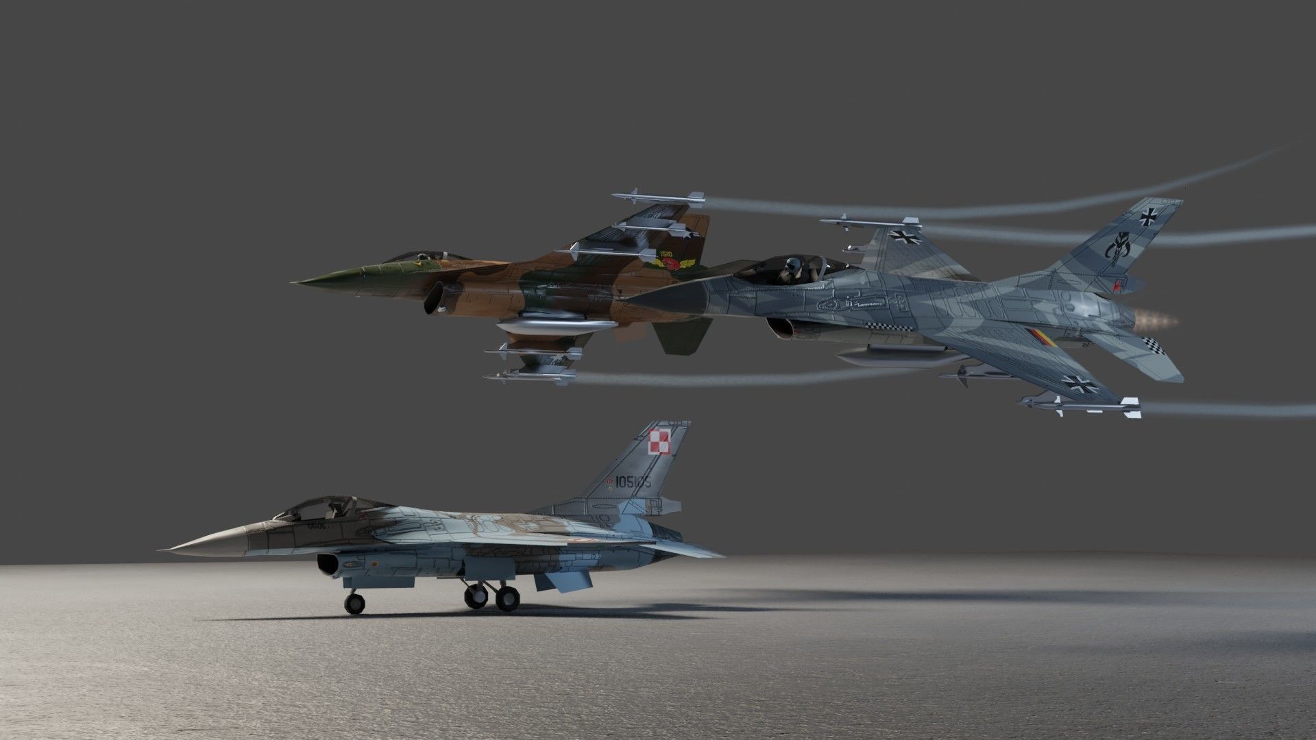 General Dynamics F-16 Falcon jet fighter Low-poly 3D model_3