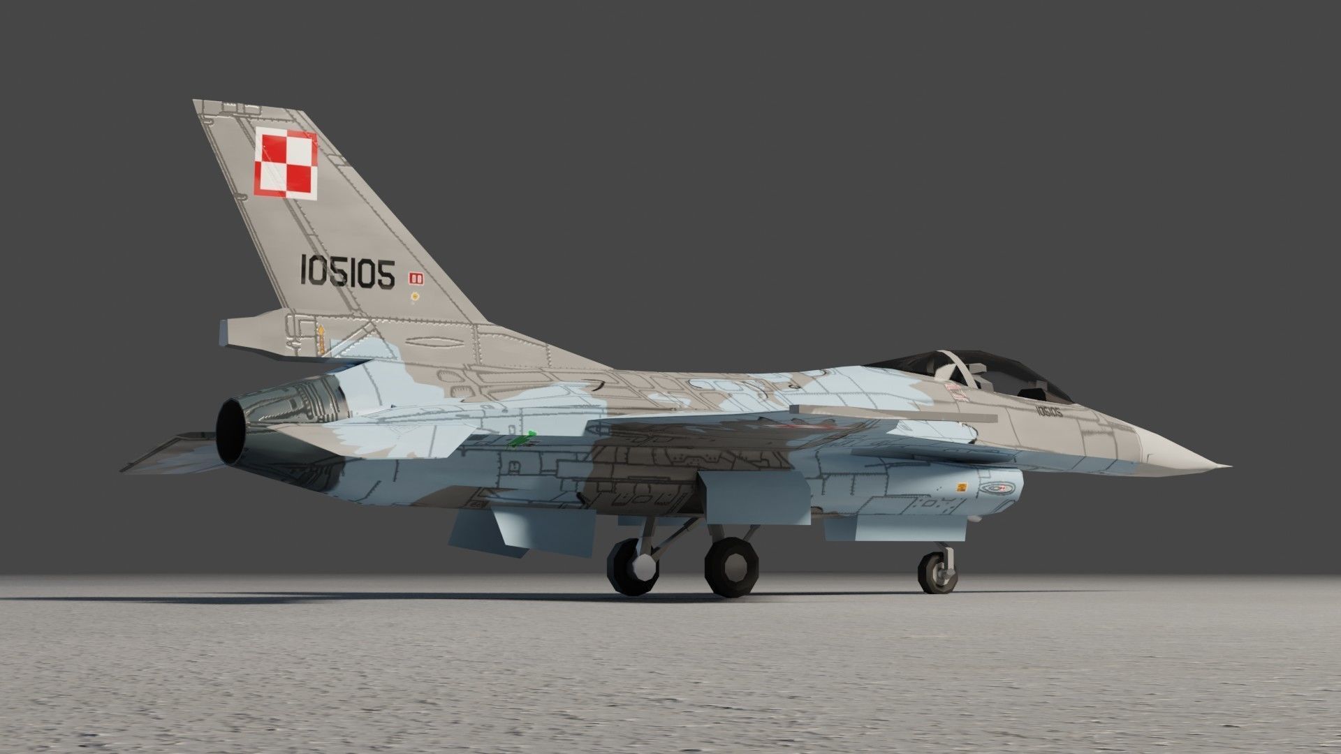 General Dynamics F-16 Falcon jet fighter Low-poly 3D model_9