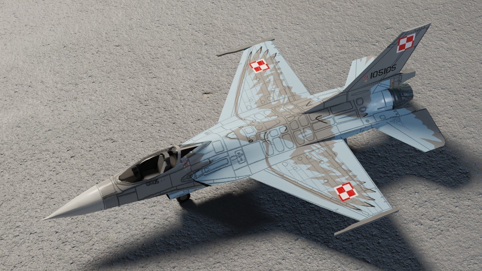 General Dynamics F-16 Falcon jet fighter Low-poly 3D model_7