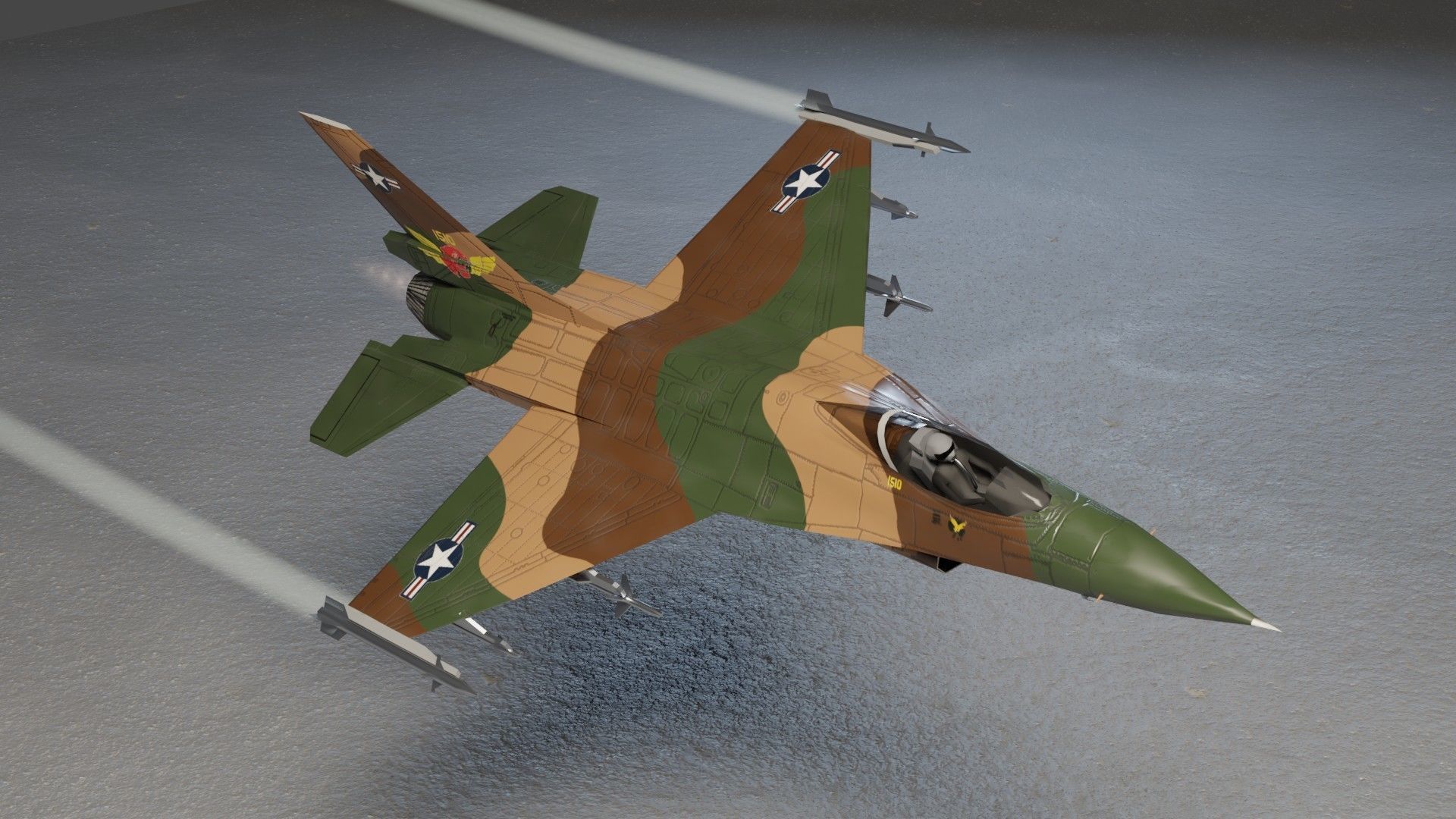General Dynamics F-16 Falcon jet fighter Low-poly 3D model_12