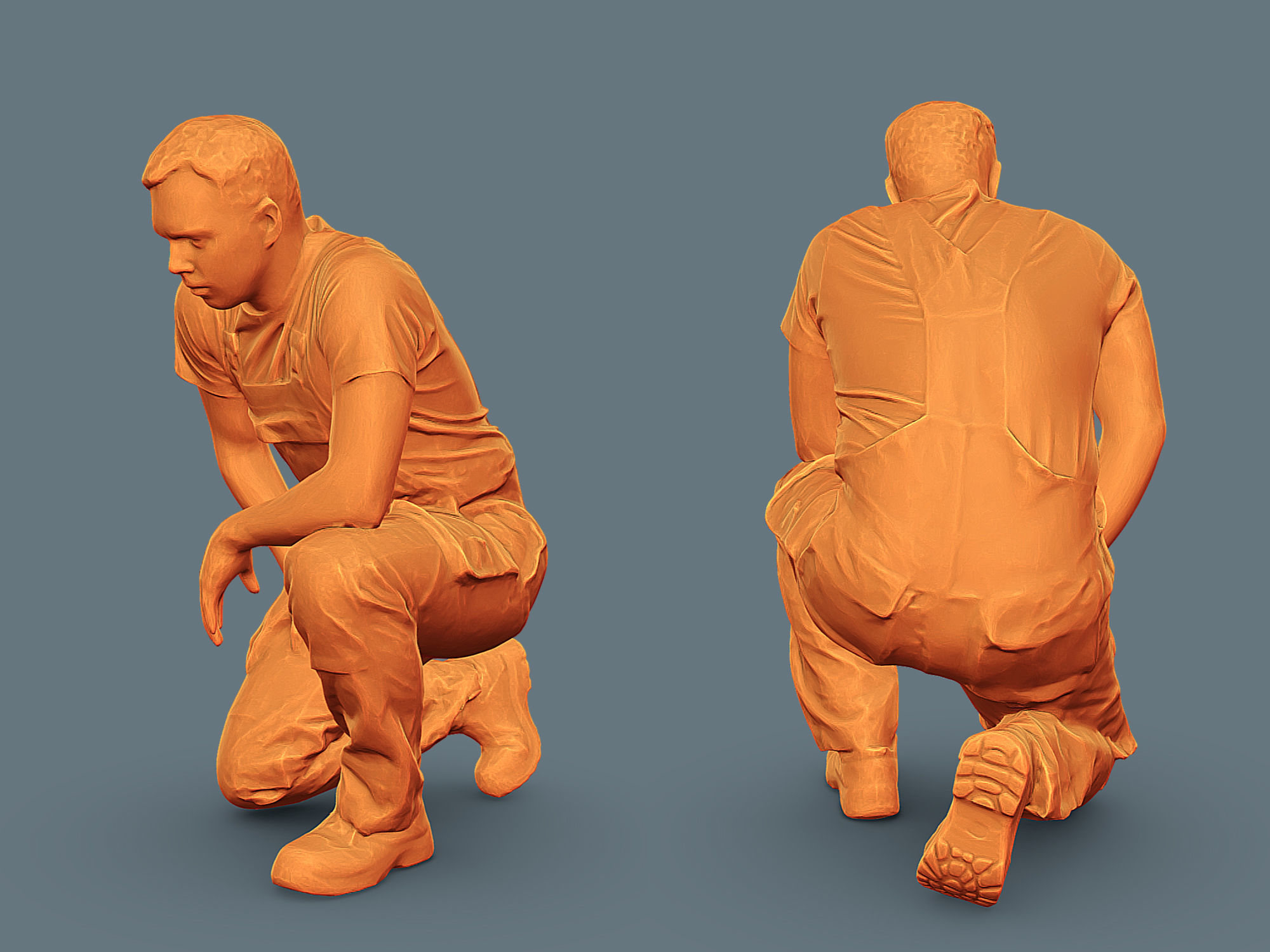 Foreman in Overalls Sitting on One Knee 3D model_5