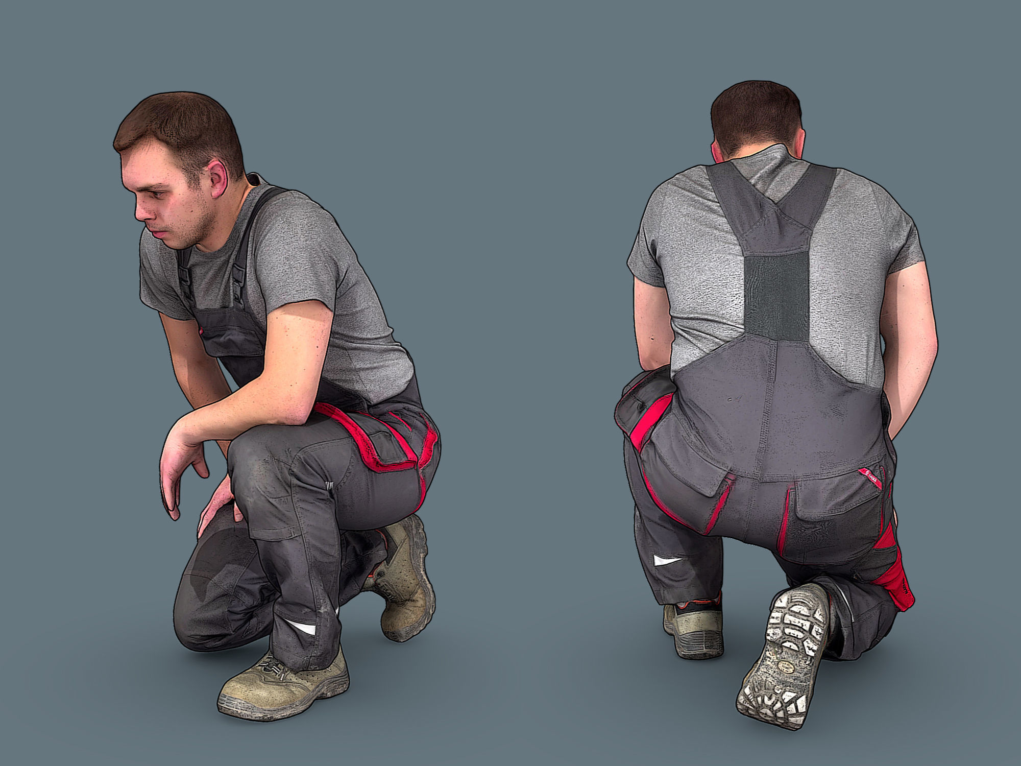 Foreman in Overalls Sitting on One Knee 3D model_3