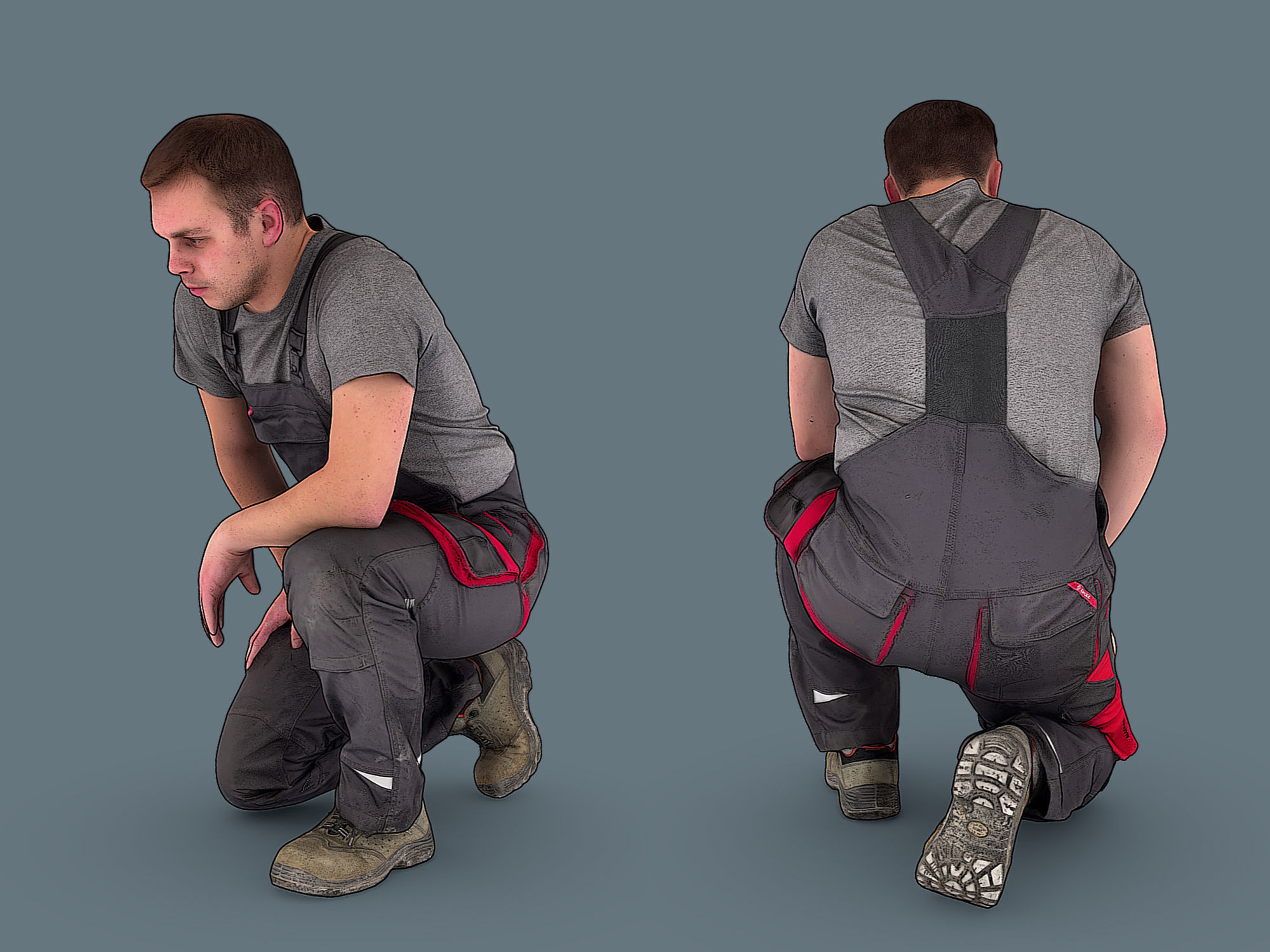 Foreman in Overalls Sitting on One Knee 3D model_4