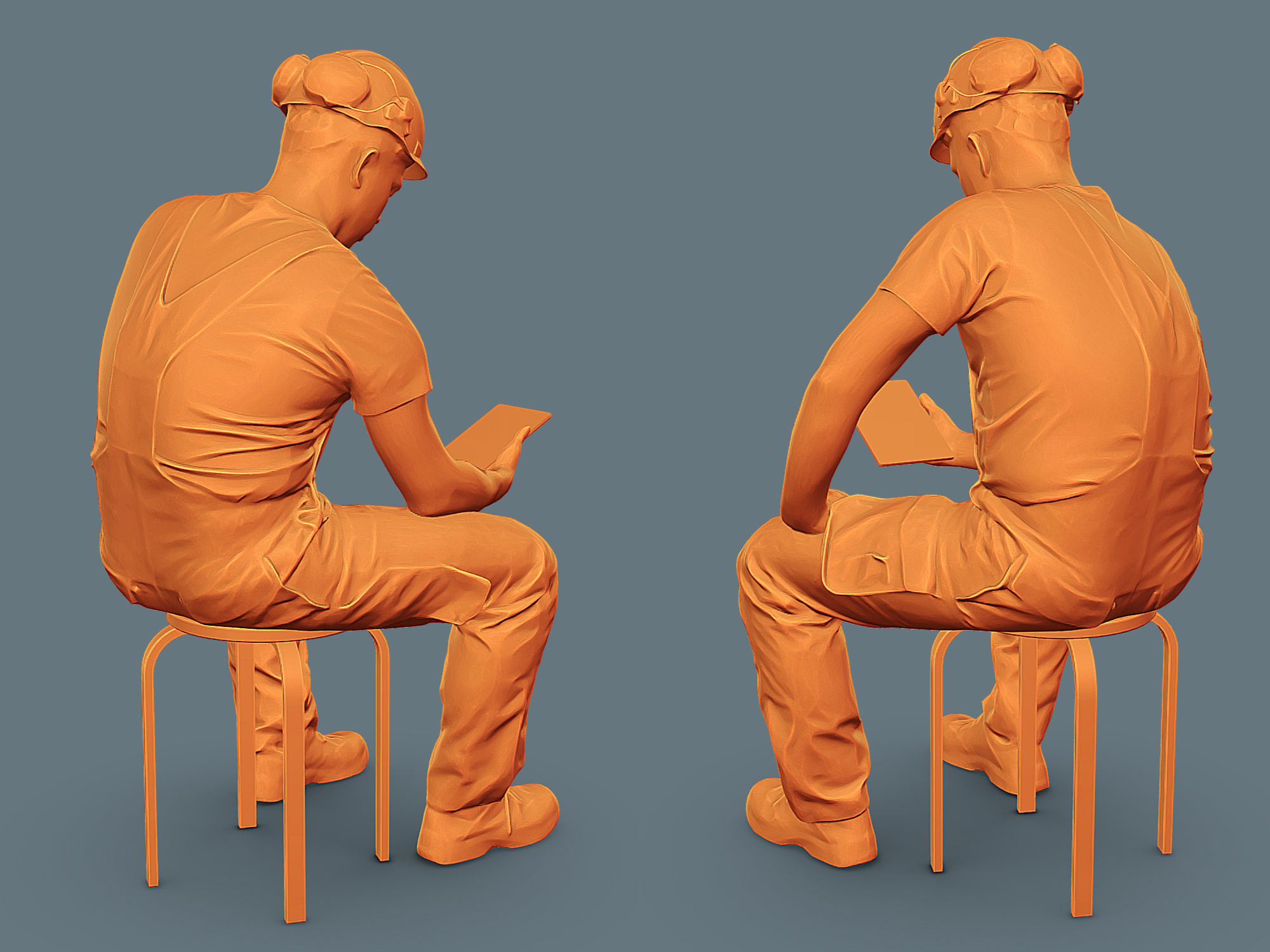 Foreman in Overalls Sitting in a Helmet 3D model_5