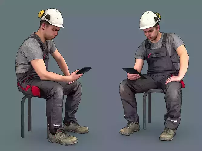 Foreman in Overalls Sitting in a Helmet 3D model