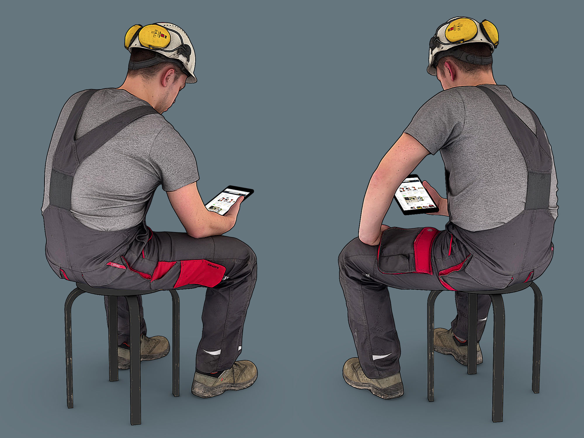 Foreman in Overalls Sitting in a Helmet 3D model_4