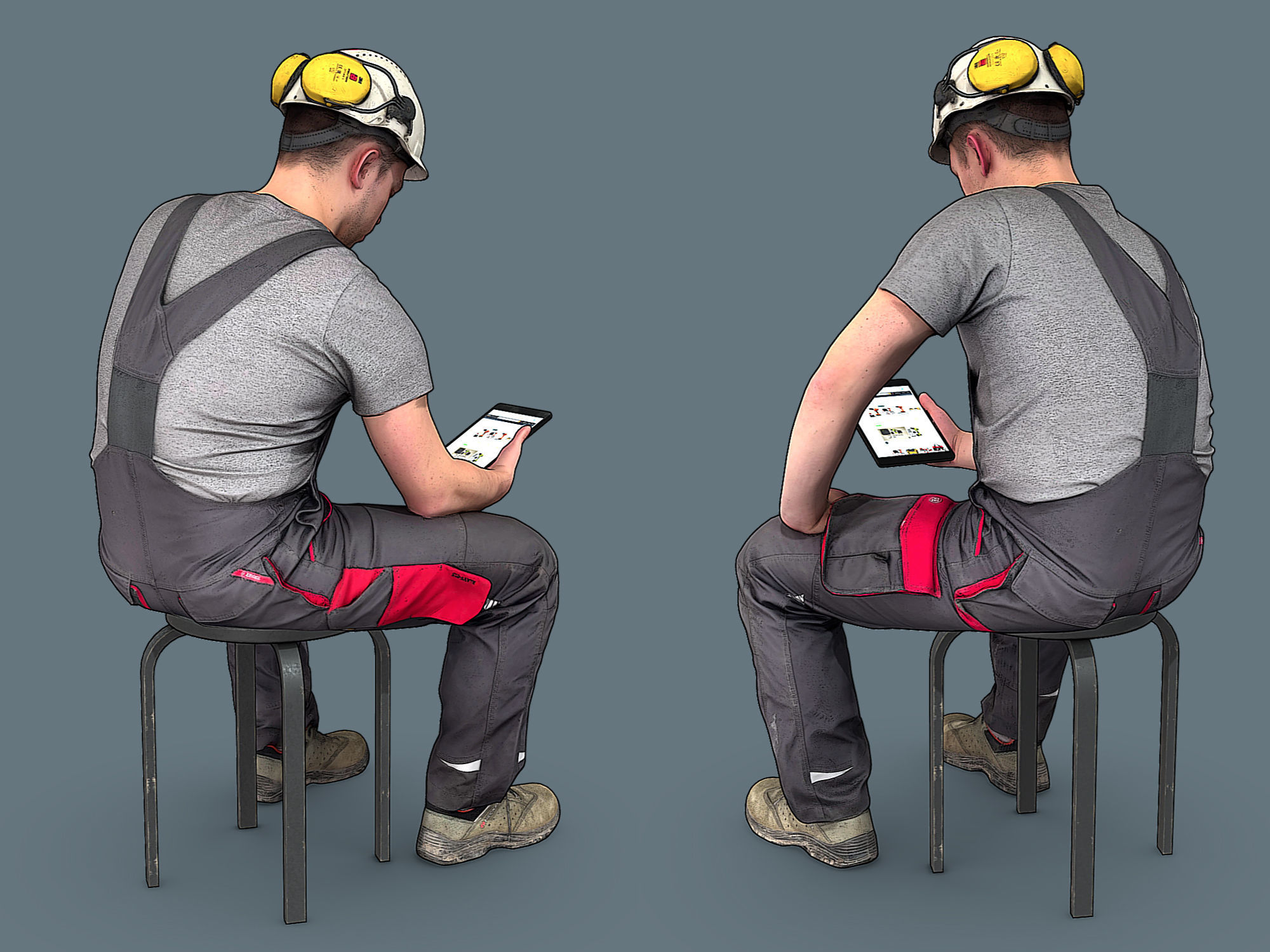 Foreman in Overalls Sitting in a Helmet 3D model_3
