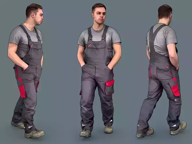 Foreman in Overalls Walking 3D model