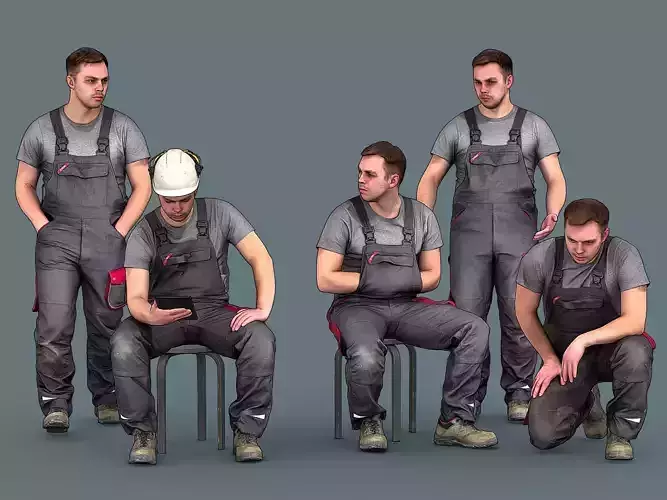 Foreman in Overalls 3D Model Collection